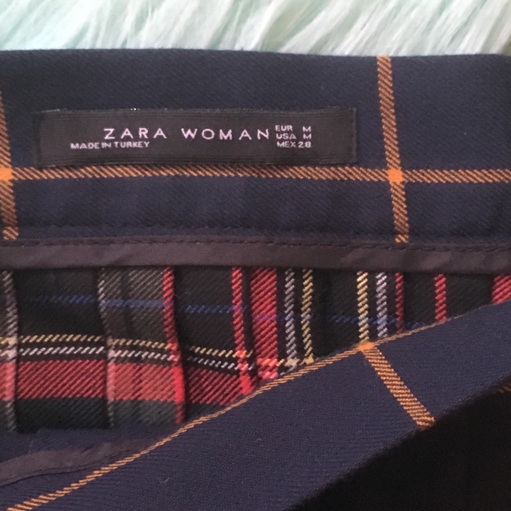 Zara Pleated Mixed Print Check Mini Skirt Sz M - Picture 5 of 7